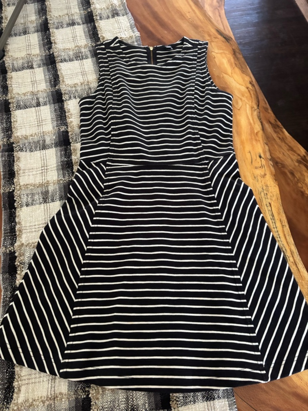 J. Crew Black and White Striped Sleeveless Fit-and-Flare Dress